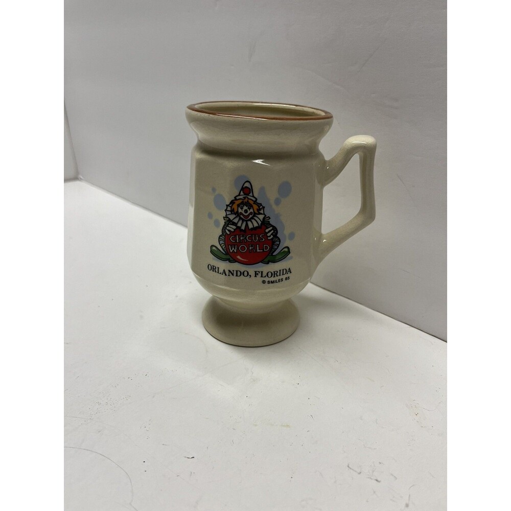 Vintage 80s 1985 Circus World Orlando Florida Barnum Bailey clown coffee cup mug